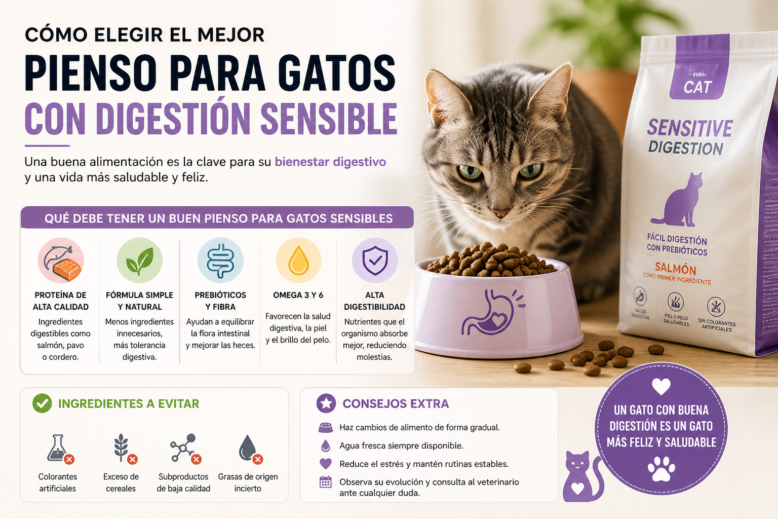 Cómo elegir el mejor pienso para gatos con digestión sensible