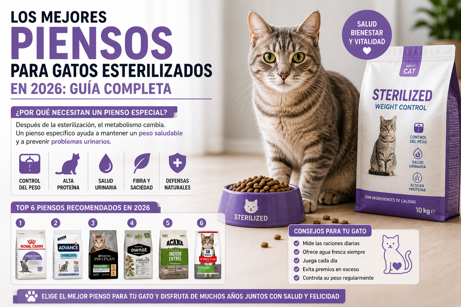 Los mejores piensos para gatos esterilizados en 2026: guía completa