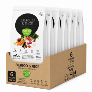 Natura Diet Ibérico & Rice 12kg x6 – Pienso hipoalergénico sin gluten para perros adultos
