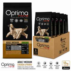 Optima Nova Adult Medium Chicken & Potato 12kg x6 – Pienso sin cereales para perros medianos sensibles